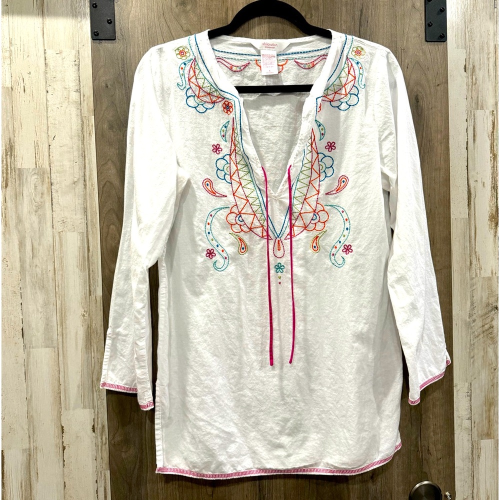 Xhilaration sleepwear 100% cotton white embroidered tunic size S